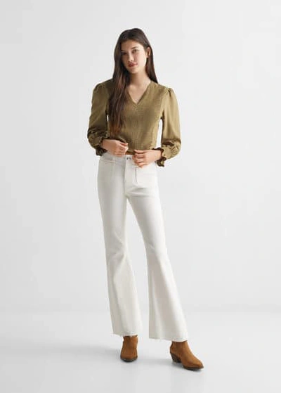 Shop Mango Teen Flared Jeans With Pocket Off White