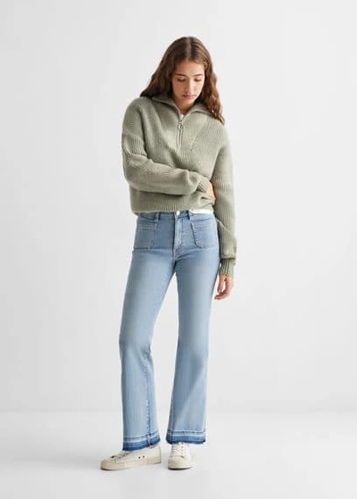 Shop Mango Teen Flared Jeans With Pocket Light Blue