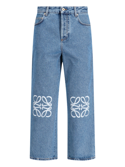 Shop Loewe 'anagram' Crop Jeans In Blue