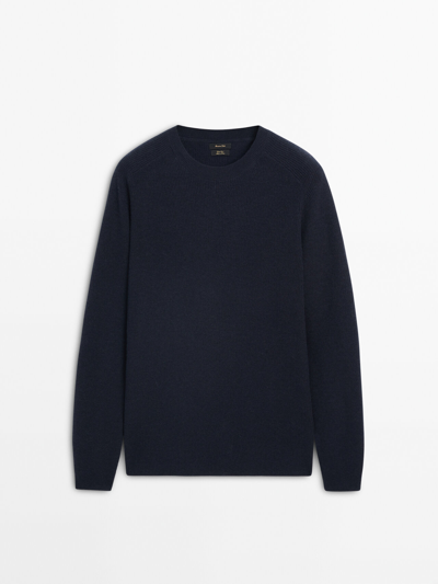 Shop Massimo Dutti Strickpullover Mit Wolle Und Baumwolle Und Rundausschnitt In Navy Blue