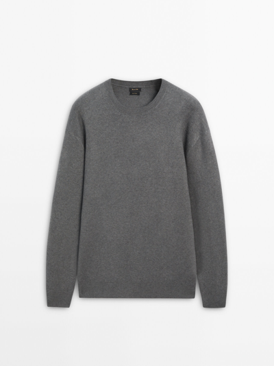 Shop Massimo Dutti Jacquard-strickpullover Mit Rundausschnitt In Anthracite Grey