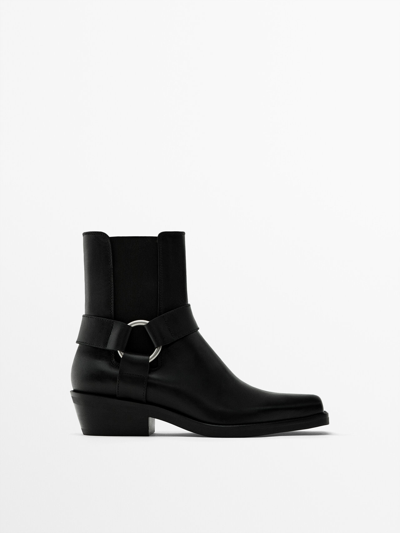 Shop Massimo Dutti Ankle Boots With Side Horsebit In Black