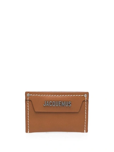 Shop Jacquemus Leather Carrier Card Holder In Brown