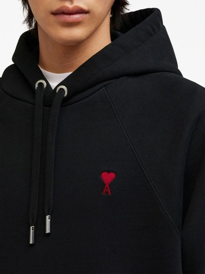 Shop Ami Alexandre Mattiussi Paris Hoodie In Organic Cotton With Embroidered Logo In Black