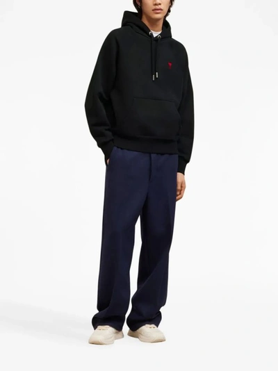 Shop Ami Alexandre Mattiussi Paris Hoodie In Organic Cotton With Embroidered Logo In Black