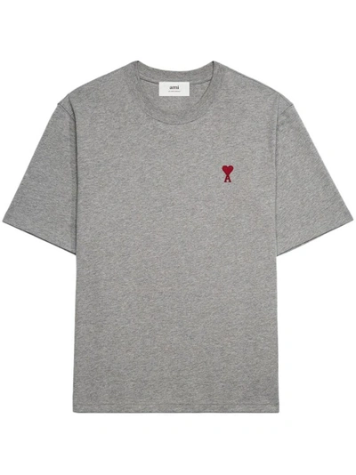 Shop Ami Alexandre Mattiussi Paris Organic Cotton T-shirt With Embroidered Logo In Grey