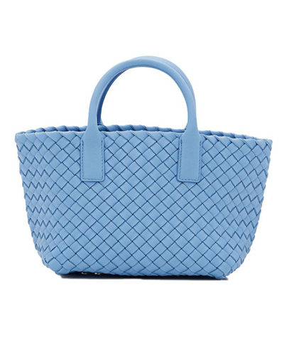 Shop Bottega Veneta Mini Cabat Leather Tote Bag In Blue