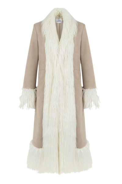 Shop Lora Istanbul Lora Beige Faux Fur Suede Long Coat