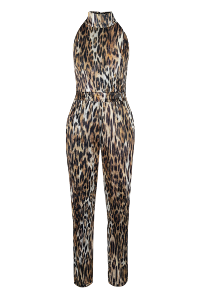 Shop Lora Istanbul Tina Leopard Jumpsuit In Brown