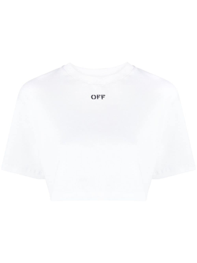 Shop Off-white T-shirt Off-stamp Crop In White