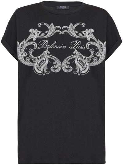 Shop Balmain T-shirt Con Stampa In Black