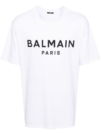 Shop Balmain Print T-shirt - Straight Fit In White