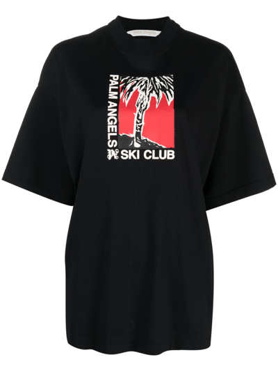 Shop Palm Angels Black Ski Club-print Cotton T-shirt