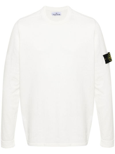 Shop Stone Island Logo Cotton Sweater In White