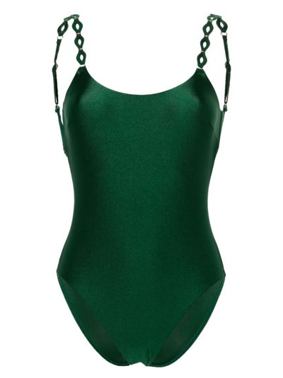 Shop Zimmermann Diamond Trim Swimsuit In Green