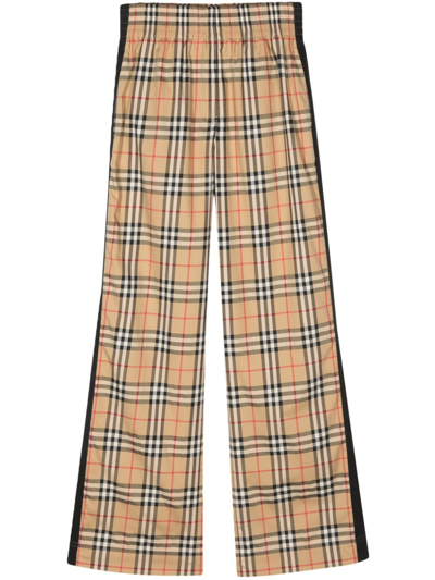 Shop Burberry Check Motif Cotton Trousers In Beige