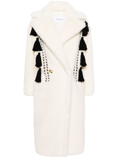 Shop Max Mara Embroidered Wool Coat In White