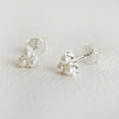 Shop Claire Hill Designs Triple Pearl Mini Stud Earrings In Metallic