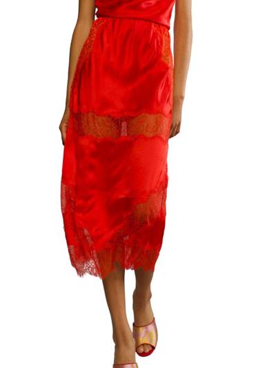 Shop Cynthia Rowley Women's Silk Lace-paneled Midi-skirt In Red