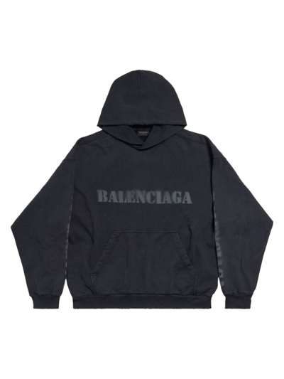 Shop Balenciaga Stencil Type Hoodie Medium Fit In Black And Dark Grey