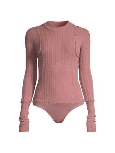 Shop Free People Women's Keep Me Warm Cable-knit Bodysuit In Mink