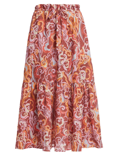 Shop A.l.c Women's Francis Tiered Linen Midi-skirt In Baked Clay Multi