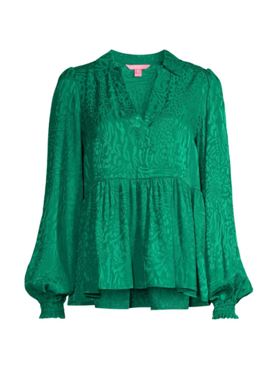 Shop Lilly Pulitzer Women's Jaylene Leopard Jacquard Blouse In Evergreen Party