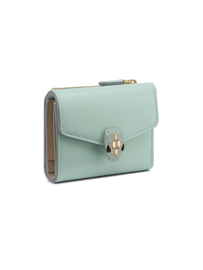 Shop Bvlgari Women's Serpenti Forever Leather Trifold Wallet In Aqua