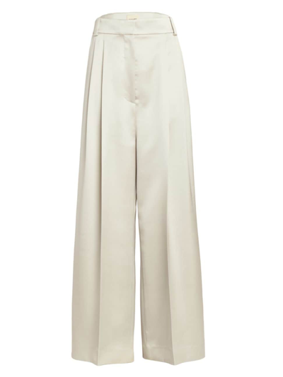 Shop Khaite Women's Simone Wool-blend Pleated Trousers In Nimbus
