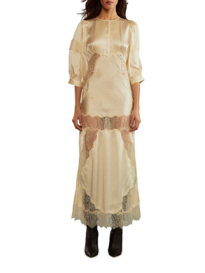 Shop Cynthia Rowley Women's Lace-trimmed Silk Charmeuse Maxi Dress In Ivory