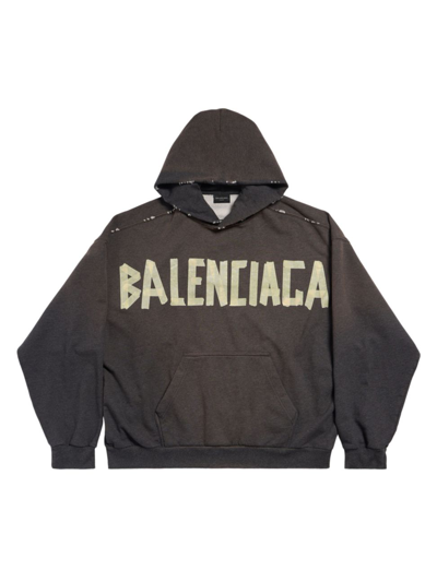 Shop Balenciaga Tape Type Ripped Pocket Hoodie Large Fit In Dark Heather