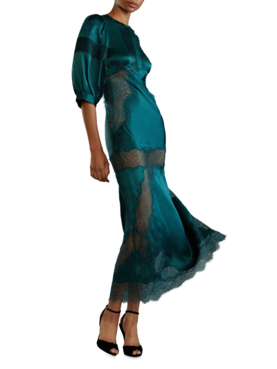 Shop Cynthia Rowley Women's Lace-trimmed Silk Charmeuse Maxi Dress In Teal