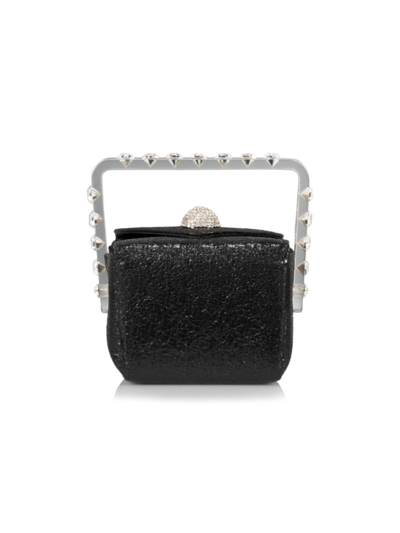 Shop Aquazzura Women's Noodle Box Leather Top-handle Bag In Black Crystal