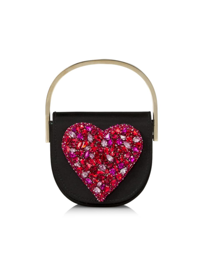 Shop Aquazzura Women's Micro Love Me Beaded Top-handle Bag In Black Red
