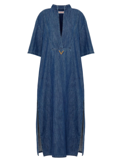 Shop Valentino Women's Cotton-chambray Caftan Dress In Blue