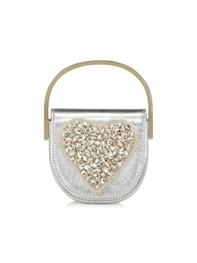 Shop Aquazzura Women's Micro Love Me Beaded Top-handle Bag In Silver Light Gold