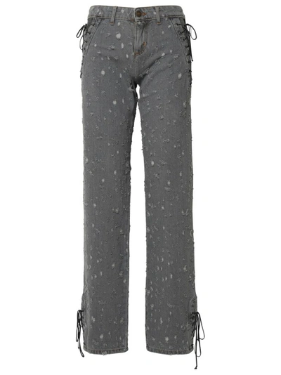 Shop Chiara Ferragni Gray Denim Jeans With All-over Drucue In Grey