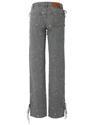 Shop Chiara Ferragni Gray Denim Jeans With All-over Drucue In Grey