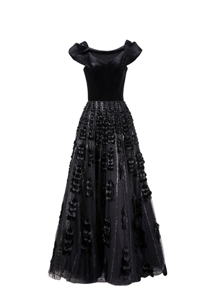 Shop Saiid Kobeisy Beaded Tulle Skirt With Velvet Bodysuit In Black