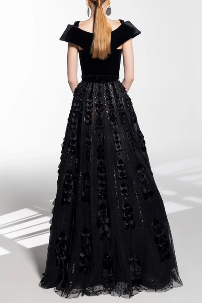 Shop Saiid Kobeisy Beaded Tulle Skirt With Velvet Bodysuit In Black