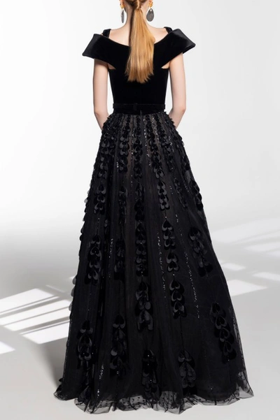 Saiid Kobeisy Beaded Tulle Skirt With Velvet Bodysuit In Black