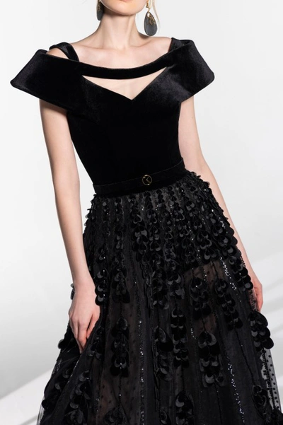 Saiid Kobeisy Beaded Tulle Skirt With Velvet Bodysuit In Black