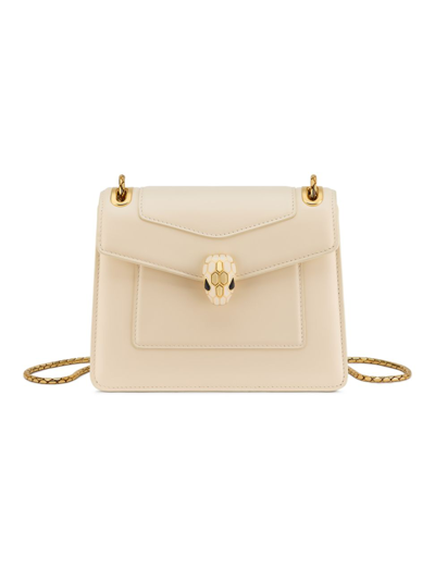Shop Bvlgari Women's Serpenti Forever Leather Chain Shoulder Bag In Ivory Opal