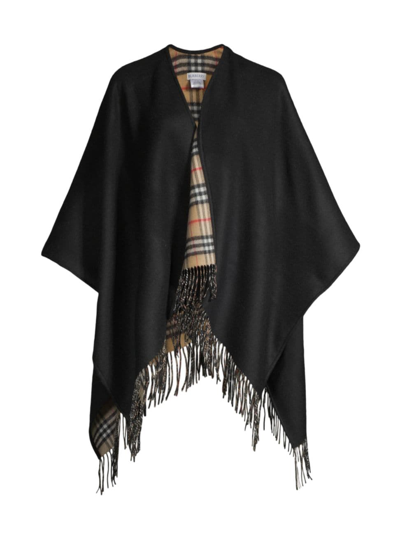 Shop Burberry Women's Vintage Check Wool Cape In Black