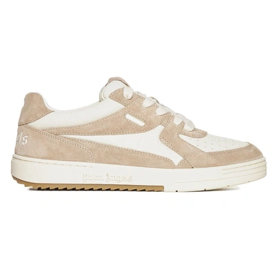 Shop Palm Angels Beige Fabric E Leather Sneaker