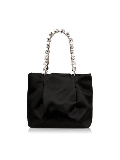 Shop Aquazzura Women's Mini Galactic Crystal Handle Satin Tote Bag In Black