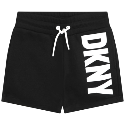 Shop Dkny Kids Logo Printed High Waist Shorts In Black