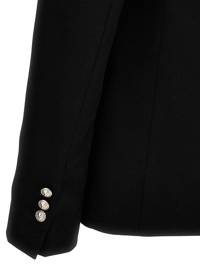 Shop Balmain Logo Button Blazer In Black