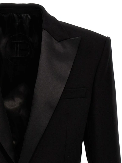 Shop Balmain Single-breasted Satin Wool Blazer In Black