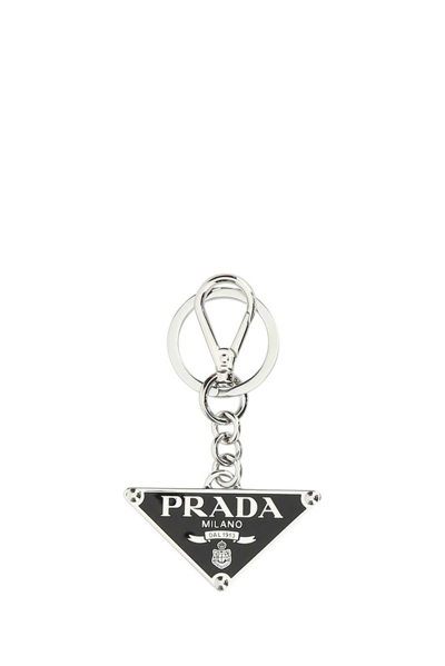 Shop Prada Logo Plaque Keyring In Black